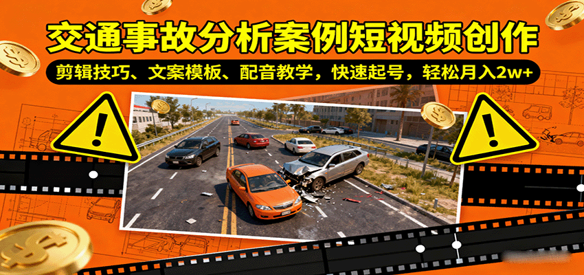 交通事故分析案例短视频创作，剪辑技巧、文案模板、配音教学，快速起号，轻松月入2w+-旺仔资源库