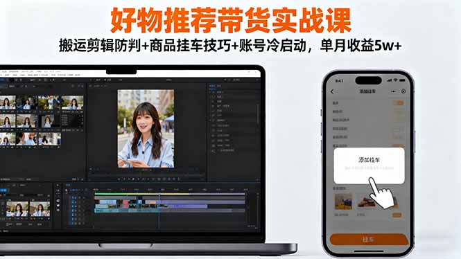 好物推荐带货实战课:搬运剪辑防判+商品挂车技巧+账号冷启动,单月收益5w+-旺仔资源库