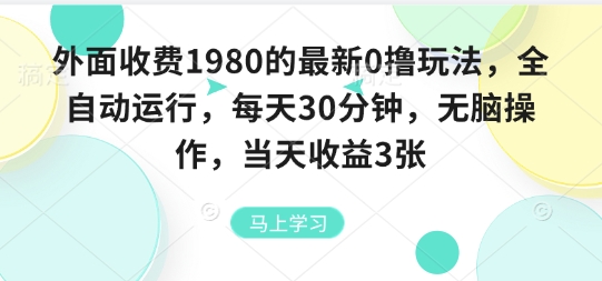 外面收费1980的最新0撸玩法，全自动挂G，每天30分钟，无脑操作，当天收益3张【揭秘】-旺仔资源库