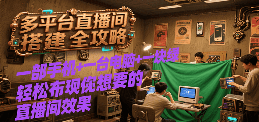 多平台直播间搭建全攻略，一部手机+一台电脑+一块绿布轻松实现你想要的直播间效果-旺仔资源库