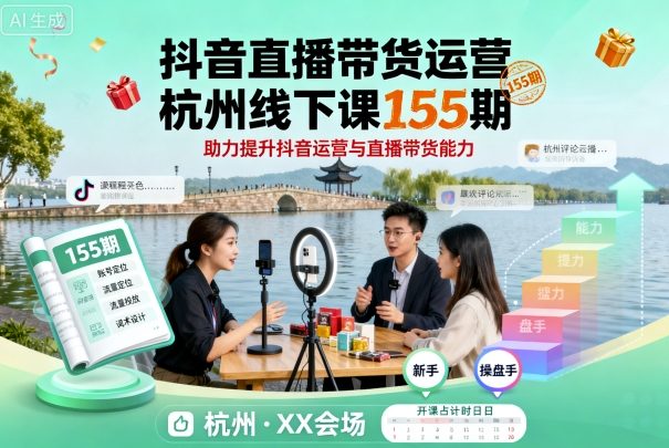 抖音直播带货运营杭州线下课155期，助力提升抖音运营与直播带货能力-旺仔资源库