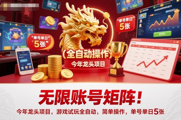 无限账号矩阵!今年龙头项目,游戏试玩全自动,简单操作,单号单日5张【揭秘】-旺仔资源库