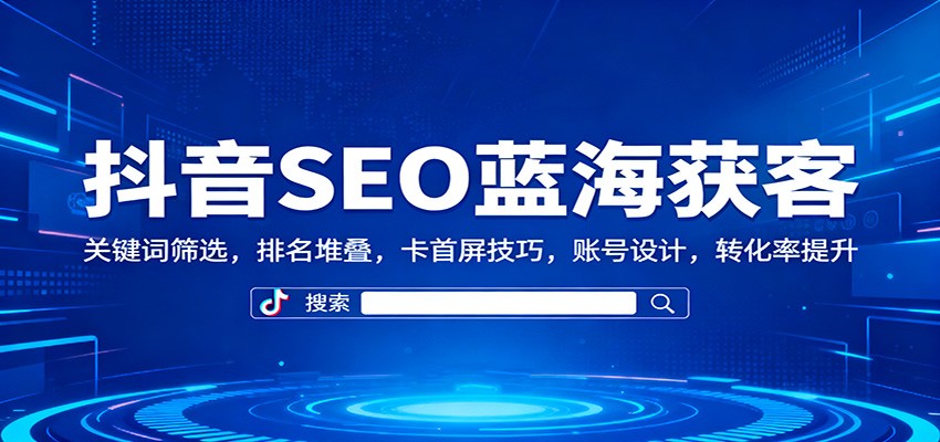 抖音SEO蓝海获客：关键词筛选，排名堆叠，卡首屏技巧，账号设计，转化率提升-旺仔资源库