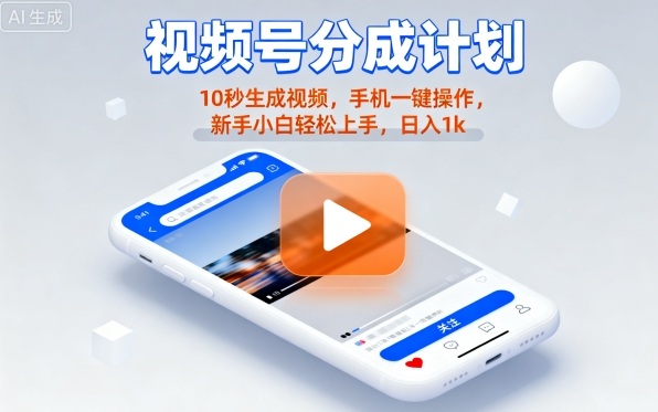 视频号分成计划懒人玩法，10秒生成视频，手机一键操作，新手小白轻松上手，日入1K【揭秘】-旺仔资源库