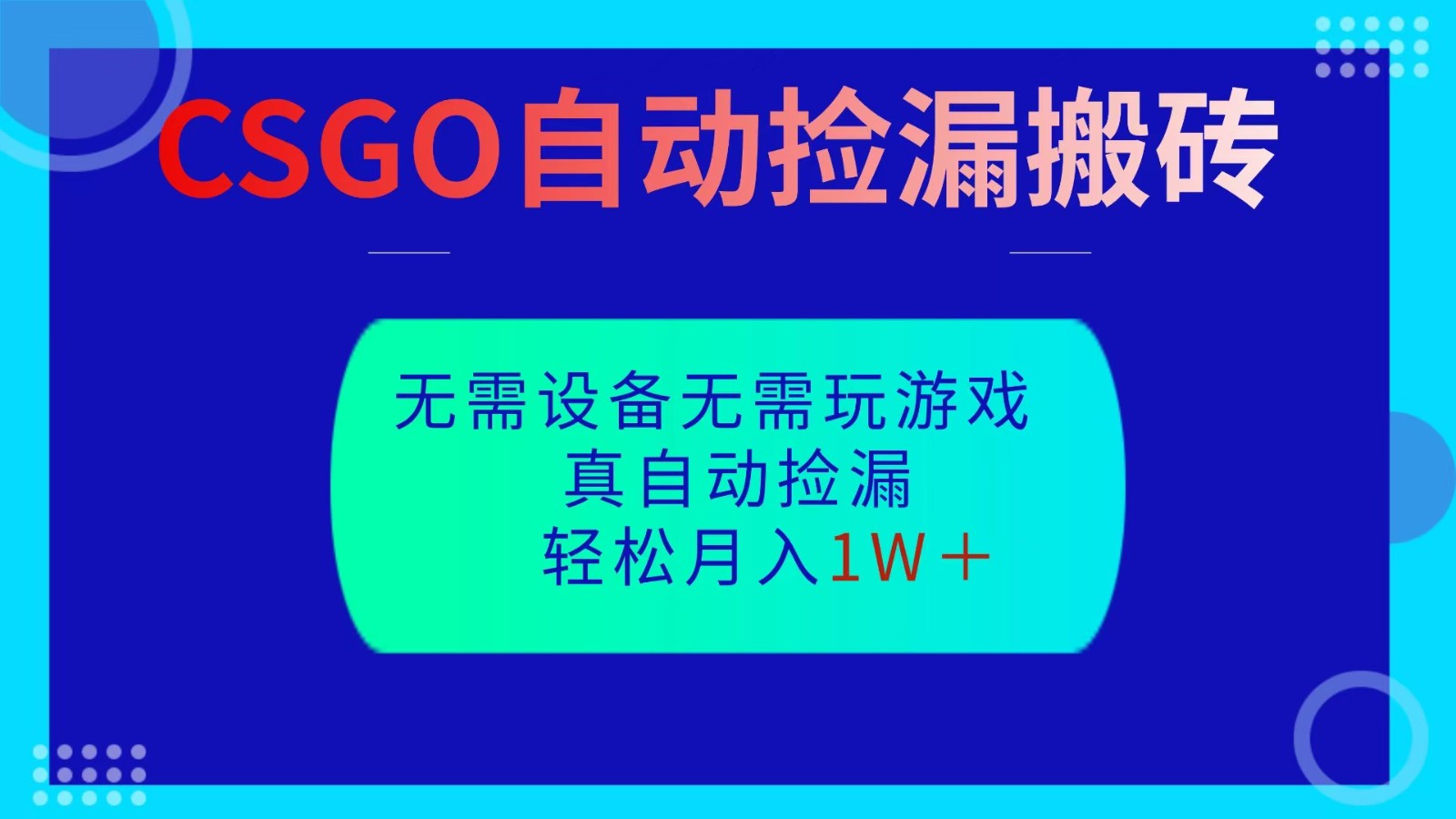 CSGO自动捡漏搬砖，当天操作当天见结果，无需了解游戏，包教包会包落地-旺仔资源库