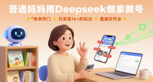 普通妈妈用Deepseek做家教号,条条热门,日变现1k+的玩法,直接抄作业-旺仔资源库