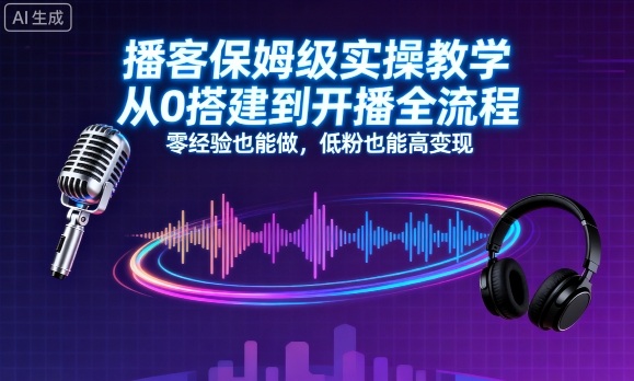播客保姆级实操教学，从0搭建到开播全流程，零经验也能做，低粉也能高变现-旺仔资源库