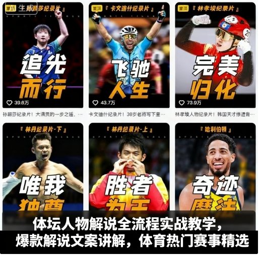 体坛人物解说全流程实战教学，爆款解说文案讲解，体育热门赛事精选-旺仔资源库