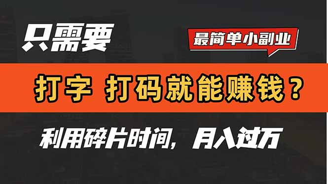 只需要打字，打码，就能赚钱？简单的赚钱小副业，利用碎片时间，月入过万-旺仔资源库