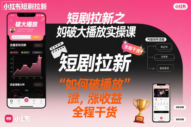 短剧拉新之小红书如何破大播放实操课，如何破播放，涨收益，全程干货-旺仔资源库