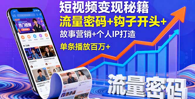 短视频变现秘籍，流量密码+钩子开头+故事营销+个人IP打造，单条播放百万+-旺仔资源库