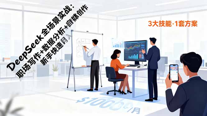 DeepSeek全场景实战：职场写作+数据分析+自媒体创作，新手快速月入过万-旺仔资源库