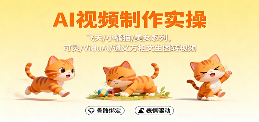 AI视频制作实操,飞天/小橘猫/美女系列,可灵/ViduAl/通义万相文生图转视频-旺仔资源库