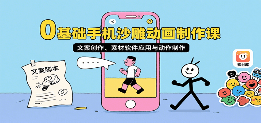 0基础手机沙雕动画制作课，文案创作、素材软件应用与动作制作-旺仔资源库