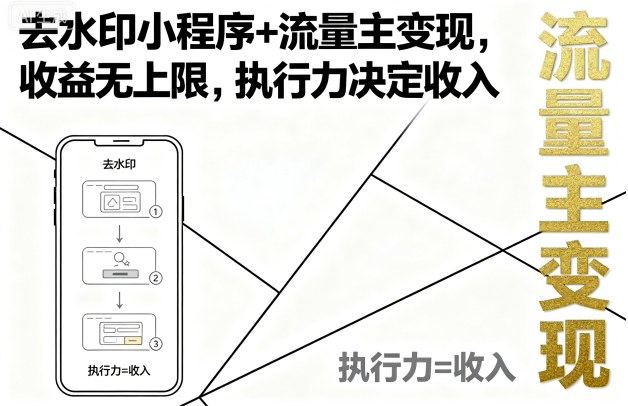 去水印小程序+流量主变现，收益无上限，执行力决定收入-旺仔资源库