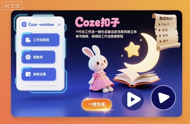 Coze扣子工作流一键生成童话皮克斯风格立体书视频，保姆级工作流搭建教程-旺仔资源库