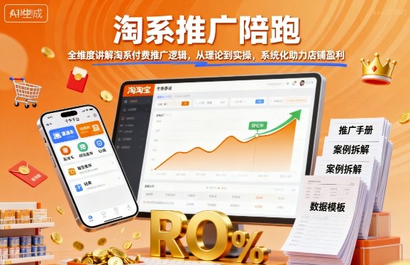 淘系推广陪跑，全维度讲解淘系付费推广逻辑，从理论到实操，系统化助力店铺盈利-旺仔资源库