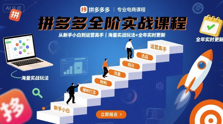 拼多多全阶实战课程，从新手小白到运营高手，海量实战玩法+全年实时更新【2025年9月更新】-旺仔资源库