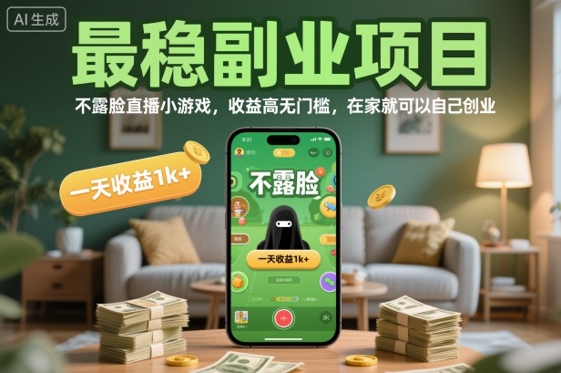 最稳副业项目，不露脸直播小游戏，收益高无门槛，一天收益1k+，在家就可以自己创业【揭秘】-旺仔资源库
