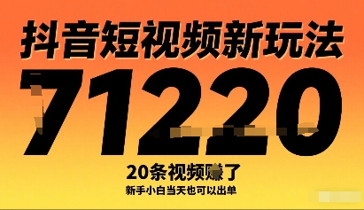 抖音短视频新玩法，20条视频挣了1w+，新手小白当天也可以出单-旺仔资源库