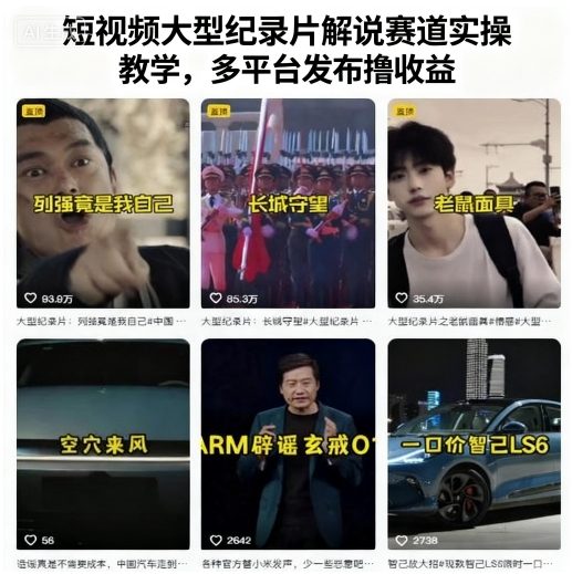 短视频大型纪录片解说赛道实操教学，多平台发布撸收益-旺仔资源库