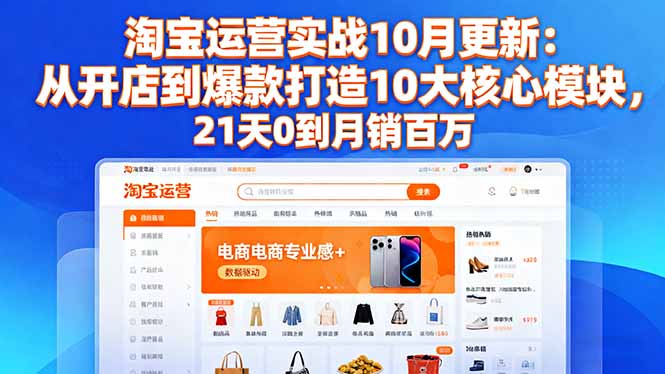 淘宝运营实战10月更新：从开店到爆款打造10大核心模块，21天0到月销百万-旺仔资源库